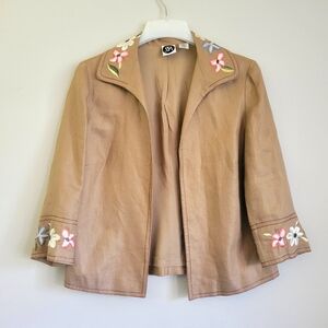 SAKS FIFTH AVENUE 100% Linen Embroidered Floral Blazer Jacket